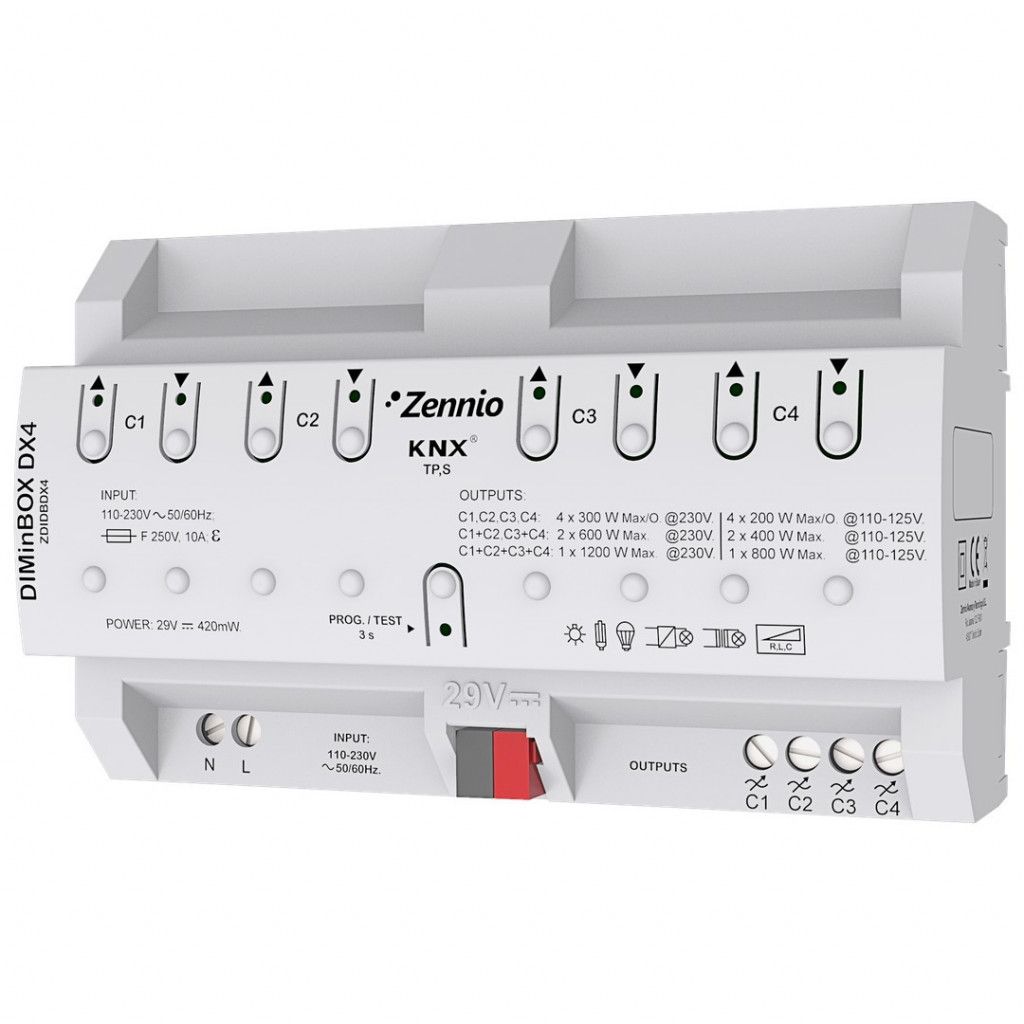 Zennio ZDIDBDX4 DIMinBOX DX4 / ������ KNX ������������� (RLC, LED, CFL), 4-���������