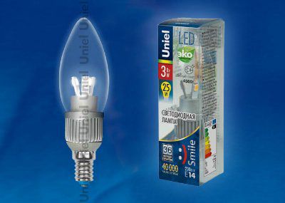 ����� 3�� Uniel LED-C37P-3W/WW/E14/CL ALS01SL