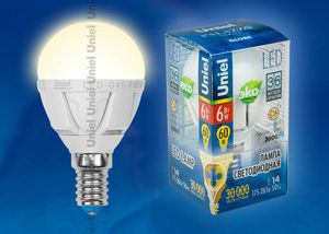 ������������ ����� Uniel 6�� ����� LED-G45-6W/WW/E14/FR ALP01WH �������