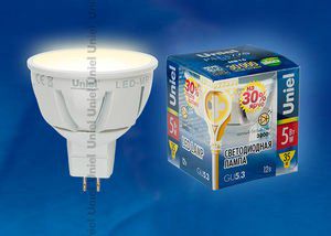 ������������ ����� Uniel MR16 12V ��������� ����� GU5.3 5W, LED-MR16-5W/WW/GU5.3/FR ALP01WH �������