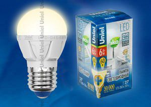 ������������ ����� Uniel 6�� ����� �27 LED-G45-6W/WW/E27/FR ALP01WH �������