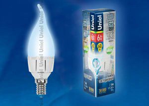 ������������ ����� Uniel 6�� LED-CW37-6W/NW/E14/FR ALP01WH �������