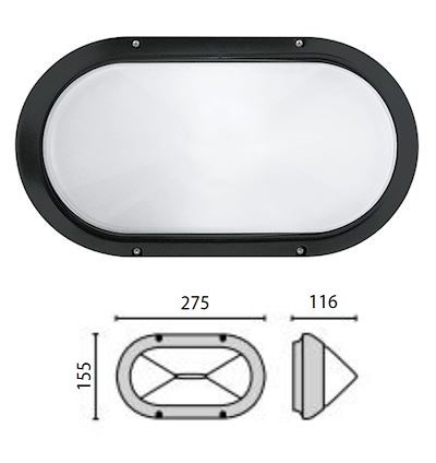 ���������� SUPERDELTA OVALE BLACK 001704 ���������, ���� ������, IP54, ��������: 275*155*116mm. PRISMA (PERFORMANCE iN LIGHTING), ������