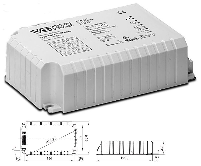 ����������� ��� (����/��������/�������) 183046 EHXc 150G.334 220-240V ��� ����������������� ���� 150W, 151*89*31mm. Vossloh-Schwabe, ��������. �������: EHXc 150G.334 188690, EHXc 150.314 188101 