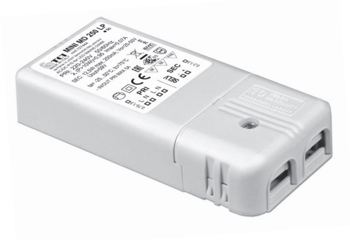 ������� (���� �������) 127446 MINI MD 500 LP ����������� �� IGBT-TRIAC, ����������������� �� ���� 500mA, 16-40V (out DC), 8-20W ��� LED ���������� ����� (������������ ������������), 111*52*22mm, IP20. TCI, ������