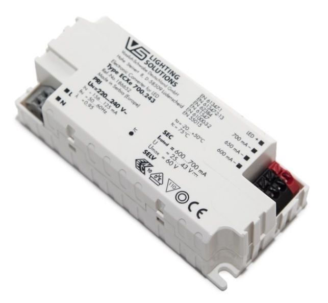 ������� (���� �������) 186652 ECXe 700.243 �������������, ����������������� �� ����: 600mA, 650mA, 700mA, 25-43V (out DC), 15-30W ��� LED (������������) ������������, 97*43*33mm, IP20.. Vossloh-Schwabe