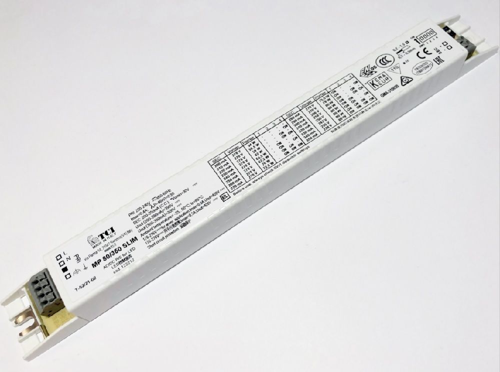 ������� (���� �������) 122212 MP 80/350 SLIM ����������������� �� ����, �������������: 200-350mA, max 80W ��� LED (������������) ������������, 280*30*21mm, IP20. TCI. �� 50 ��.