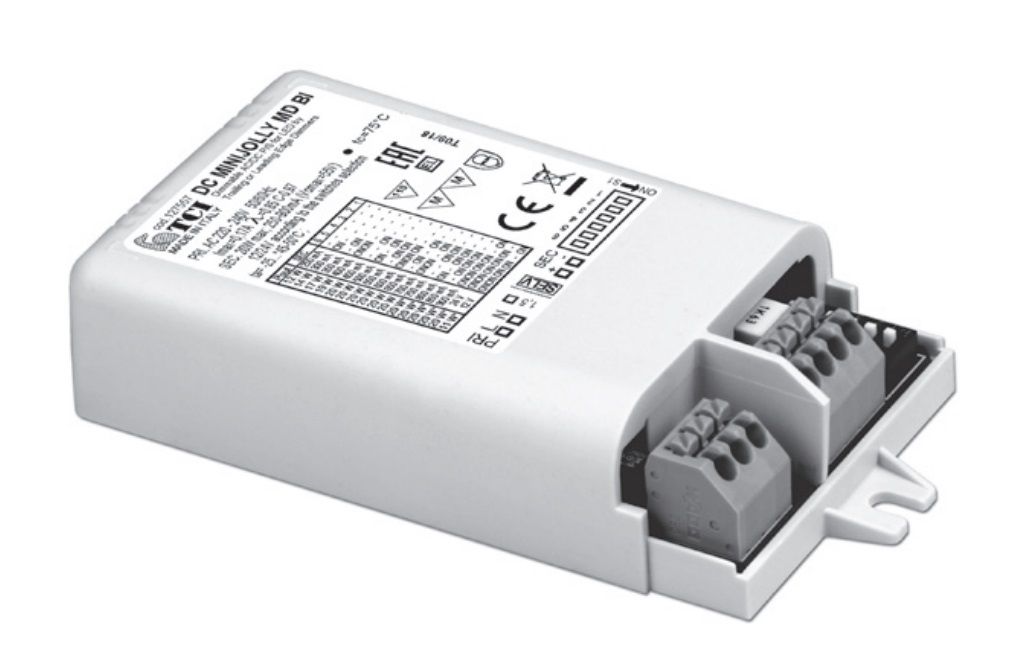 ������� (���� �������) 127557 DC MINIJOLLY MD BI ����������� �� IGBT-TRIAC (������� ������), �������������: 250 -900mA, 0-20W;  12V(cost)/ 0-11W/, 24V(cost)/0-20W ��� LED ���������� ����� (������������ ������������), 92*52*22mm, IP20. TCI, ������