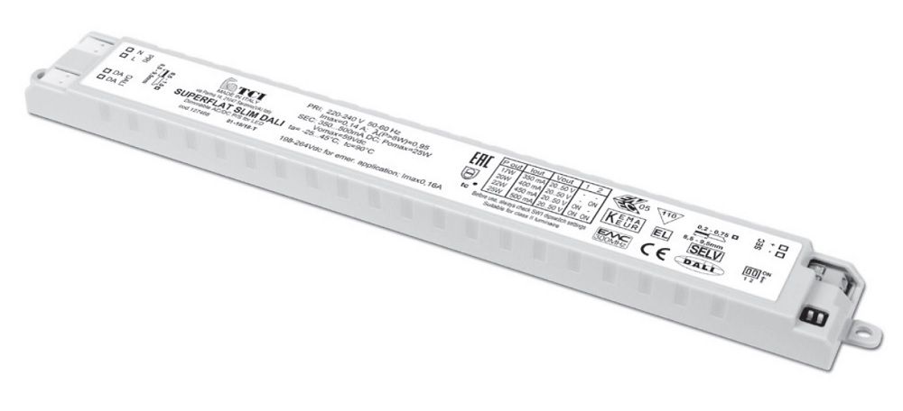 ������� (���� �������) 127468 SUPERFLAT SLIM DALI ����� ������ ����������������� �� ����: 350mA, 400mA, 450mA ��� 500mA DIP-�������������, 20-50V ( out DC), 7-25W, ����������� �� DALI, DALI2, 251*31*14mm, IP20. TCI, ������
