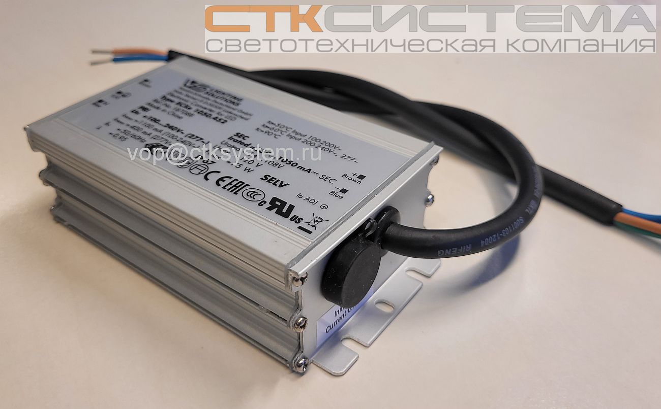 ������� (���� �������) 187088 ECXe 1050.452 ����������������� �� ����, �������������: 530-1050mA, 40-108V (out DC), 21-75W ��� LED (������������) ������������, 128*68*37mm, IP67. Vossloh Schwabe