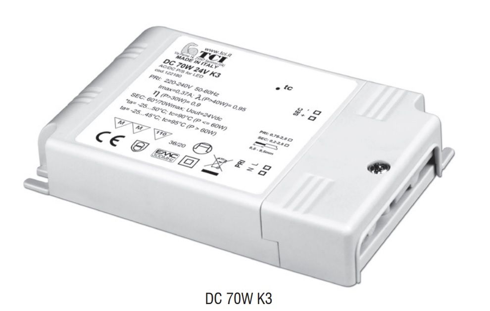 ������� (���� �������/ ���������) 122180 DC 70W 24V K3 ��� LED (������������) ����, ������������, ��������� ����������/�������� ������, ���������� ���������� 24V (out DC), 0-70W, 124*79*22mm, IP20. TCI, ������